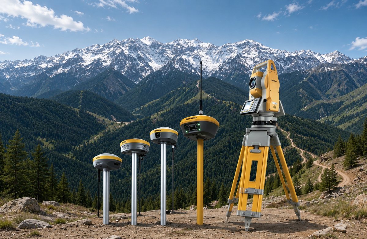 Toptech GNSS receivers and robotic total station on a mountain survey site